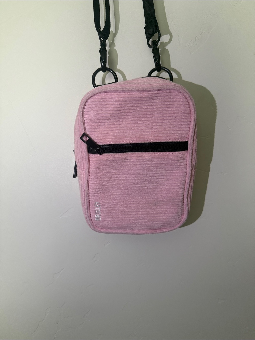 Brixley Pink Corduroy Crossbody Bag with Black Accents fannypack/small/purse